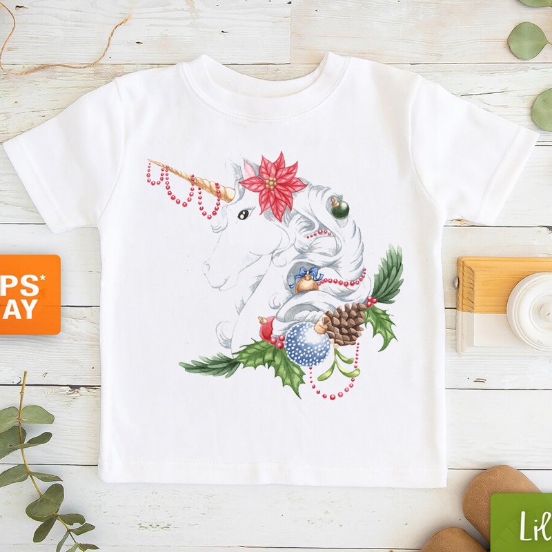 Áo Thun Tay Ngắn In Hình Ông Già Noel / Kỳ Lân Mừng Năm Mới Cho Bé