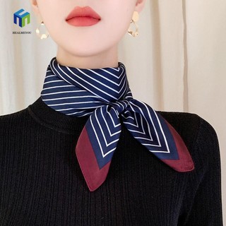 HEALMEYOU Khăn Quàng Cổ Lụa Hình Vuông Lớn Kẻ Sọc Đơn Giản Dễ Phối Đồ Phong Cách Hàn Quốc