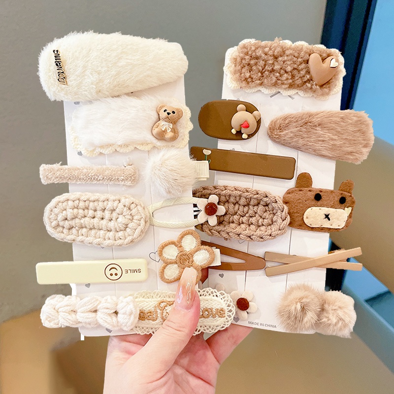 Set 14 Kẹp Tóc Mái Lông Dễ Thương Thời Trang Hàn Quốc Cho Bé Gái