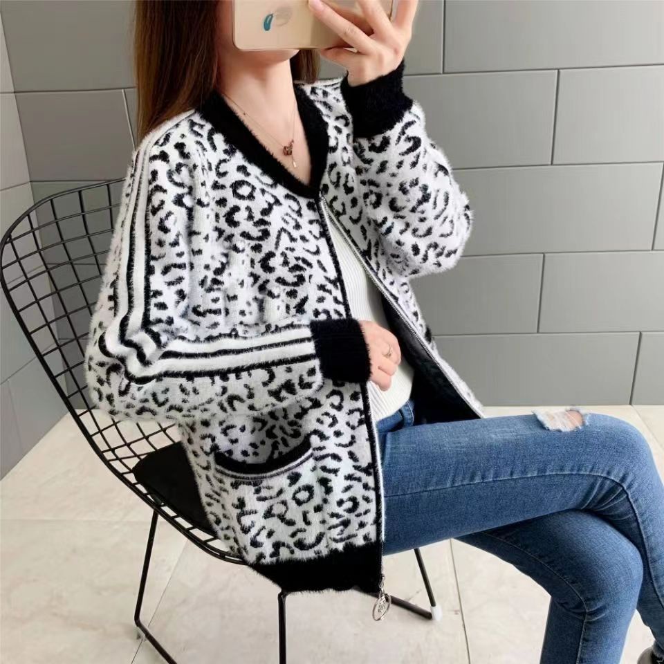Áo sweater Tay Dài Dáng Rộng In Họa Tiết Da Báo Thời Trang Xuân Thu Cho Nữ