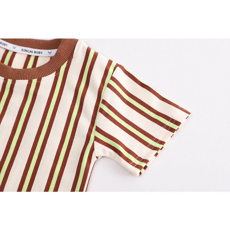 Dễ Thương Bộ Áo Thun Ngắn Tay Kẻ Sọc + Quần short Thời Trang Mùa Hè Cho Bé