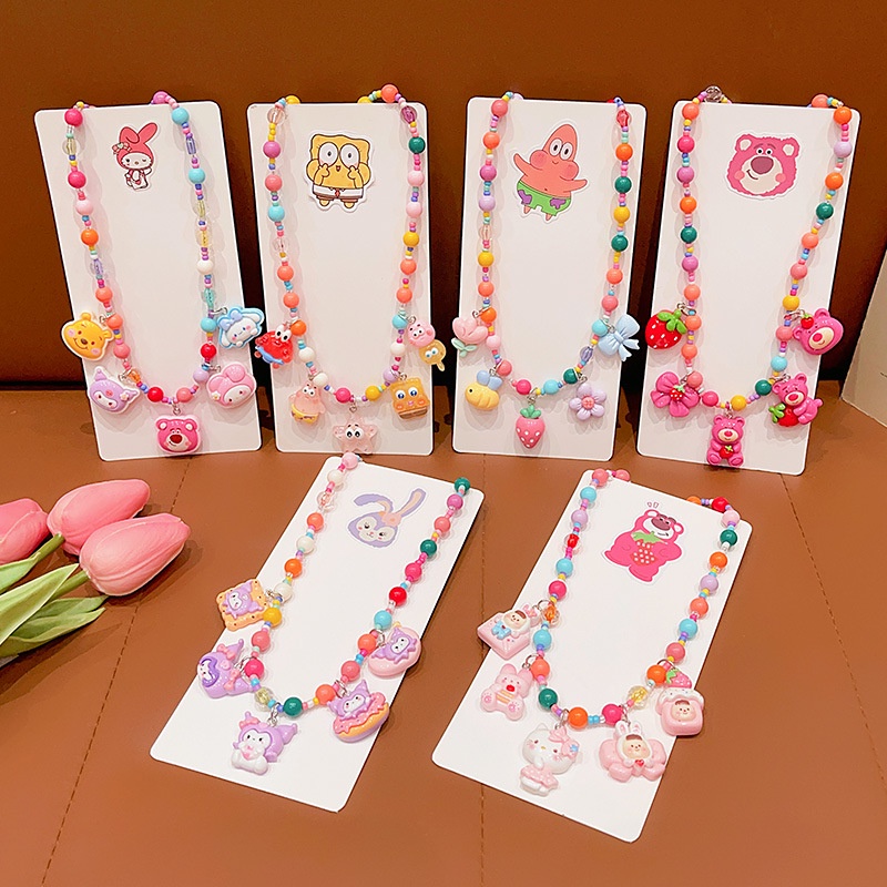 Sanrio Kuromi Dâu Gấu Vòng Cổ Trẻ Em Dễ Thương Nhựa Nhiều Màu Sắc Hoạt Hình Vòng Cổ Bé Gái Vòng Cổ Tặng-top3C01