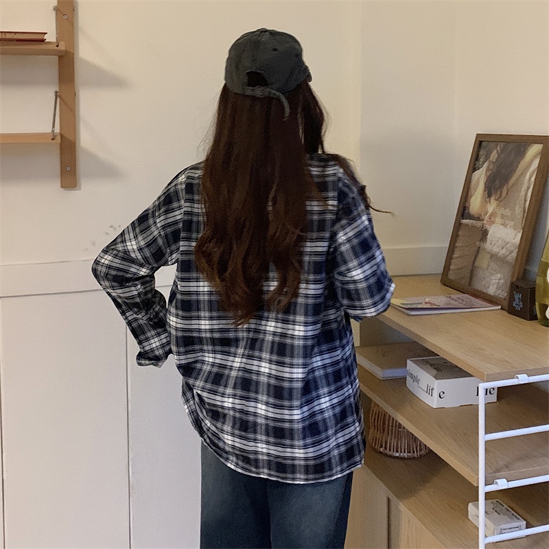 Áo Sơ Mi Nữ Dài Tay Sọc Caro Trắng Đen Thời Trang Hàn Quốc