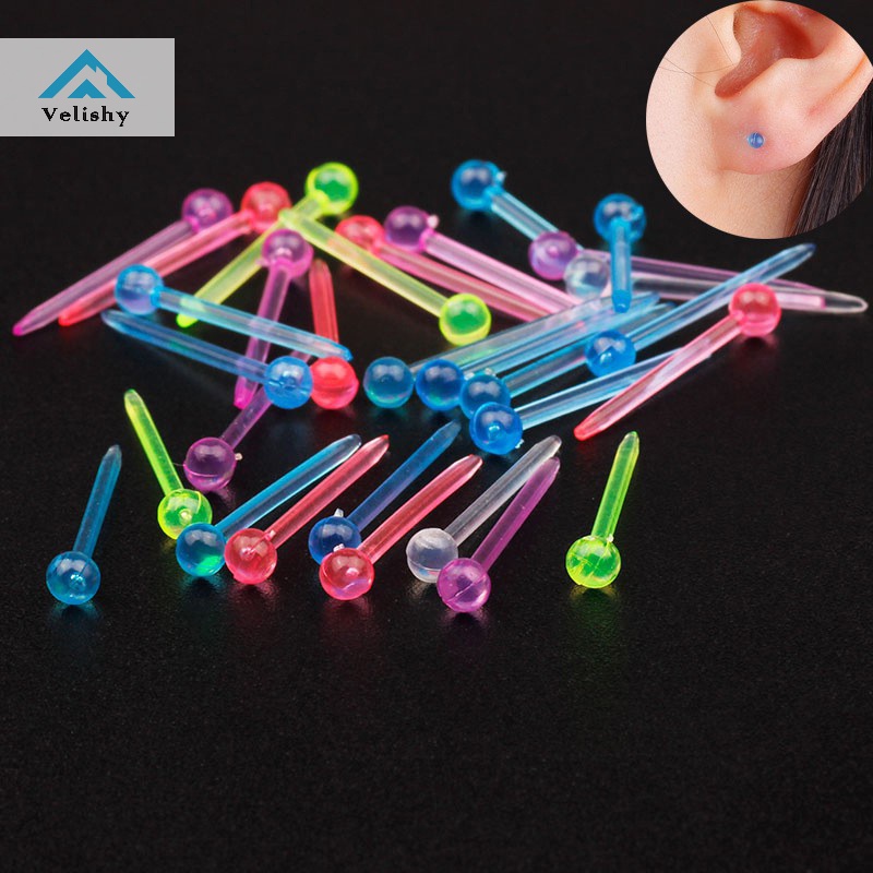 Velishy Set 60 / 200 Khuyên Tai Nhựa Chống Dị Ứng Nhiều Màu Sắc Thời Trang