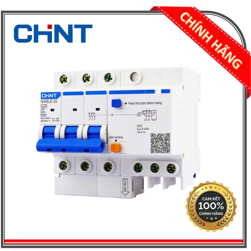 (HCM) Attomat RCBO CHINT NXBLE-32 3P+N 32A-63A / Aptomat chống giật RCBO, Hãng Chint