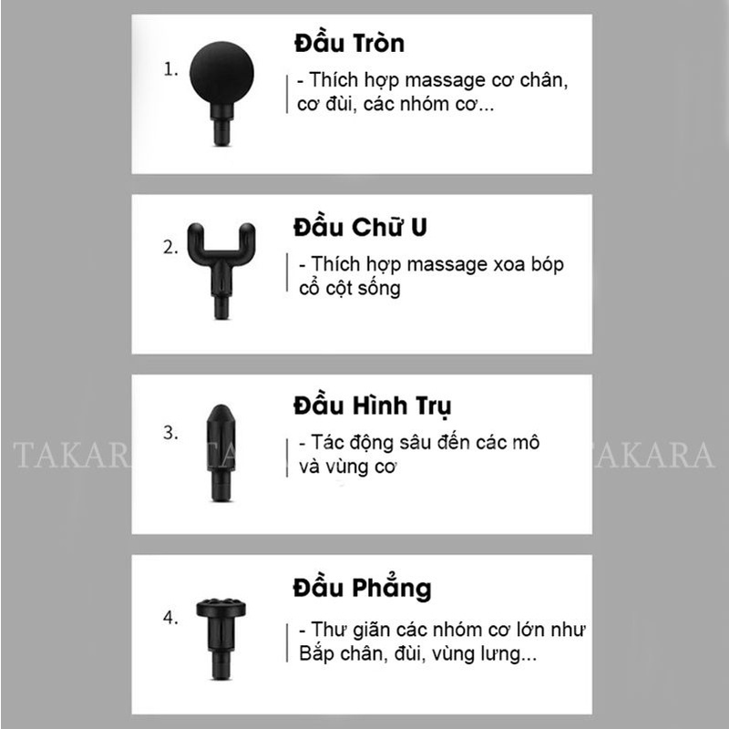 Máy Massage Cầm Tay Sạc Pin Tích Điện, Mát Xa Toàn Thân Với 4 Đầu Thay Thế và 6 Cấp Độ BH 12 Tháng MSA2