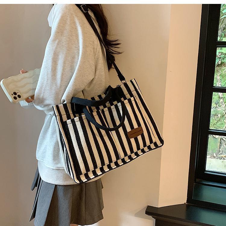 Túi tote Đeo Vai / Xách Tay Bằng Vải Bạt Kích Thước Lớn Họa Tiết Kẻ Sọc Thời Trang Mới 2023 Dành Cho Bạn Nữ