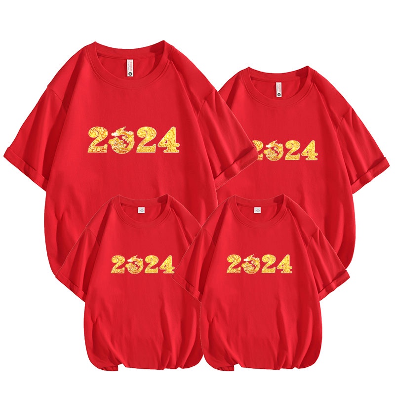 Áo Thun cotton Ngắn Tay In Hình Rồng Thời Trang 2024 Cho Gia Đình