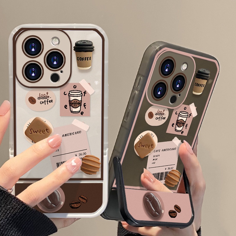 Ốp Điện Thoại Silicon Mềm Chống Rơi Có Giá Đỡ Màu Cà Phê Cho Iphone 7 7 plus 8 8plus xs xr 11 12 13 14 pro plus promax