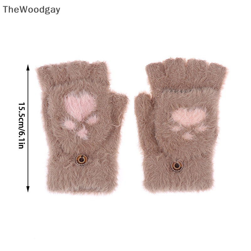 1 Đôi Găng Tay Lông Mềm Hở Ngón Giữ Ấm Mùa Đông Hình Bàn Chân Mèo Thời Trang Cho Nữ