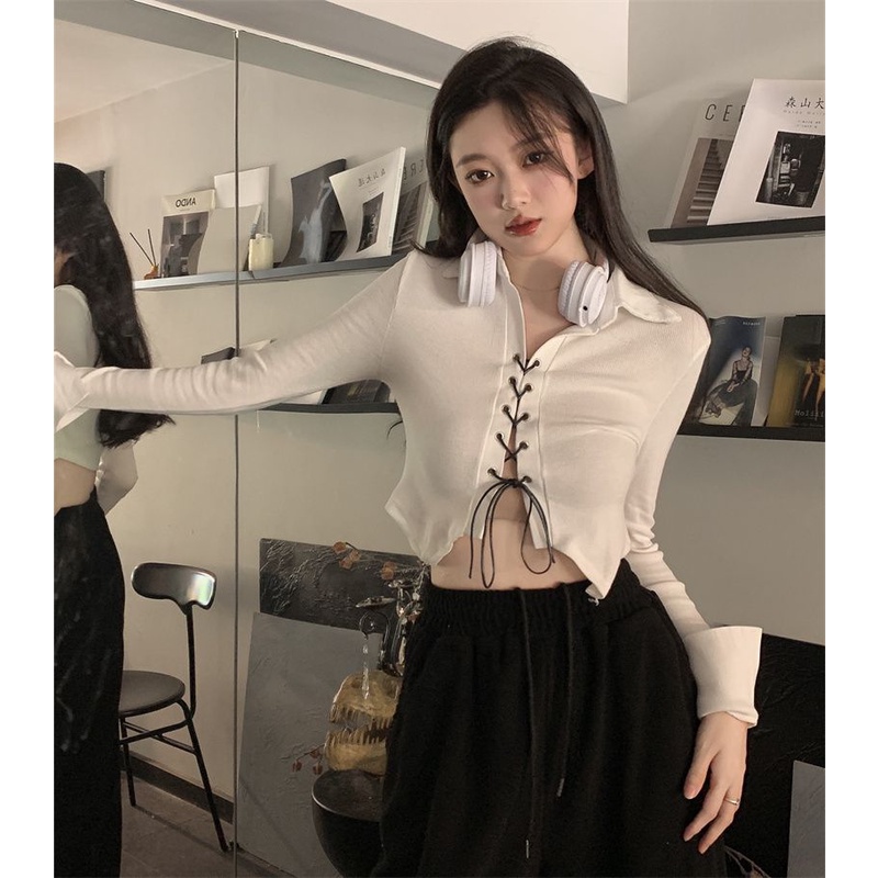 Áo Thun polo Tay Dài Dáng Ôm Thời Trang Xuân Thu Cho Nữ