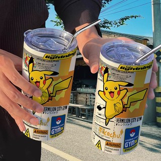 Bình nước giữ nhiệt bằng thép không gỉ in hình pokemon kèm ống hút tiện dụng