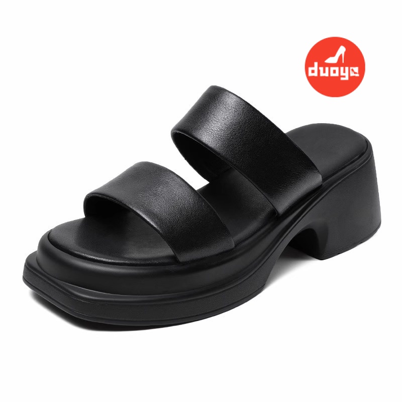 Duoya Tóc Thẳng ~  Dép Sandal Đế Dày Bằng Da Thật Mềm Mại Chống Thấm Nước Mang Ngoài Trời Cho Nữ