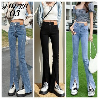 Quần jean nữ ống loe xẻ tà trước thời trang