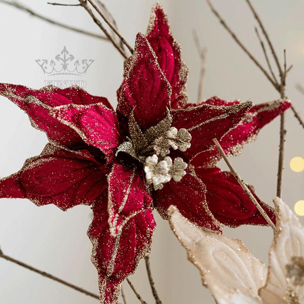 Christmas Flower Poinsettia Glitter Flower Simulation Flower Christmas Wreaths