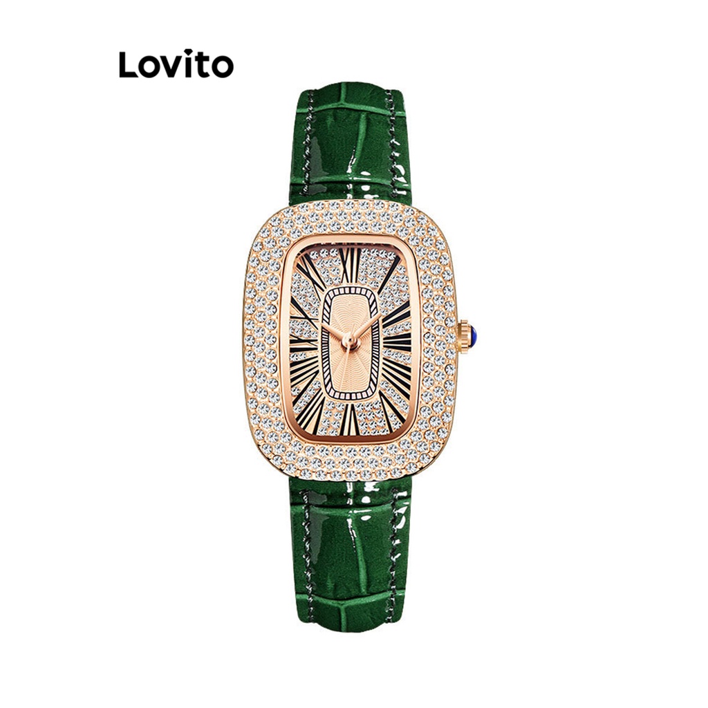 Đồng hồ thạch anh Lovito màu trơn đơn giản thường ngày cho nữ L66AD050 (màu xanh lá)