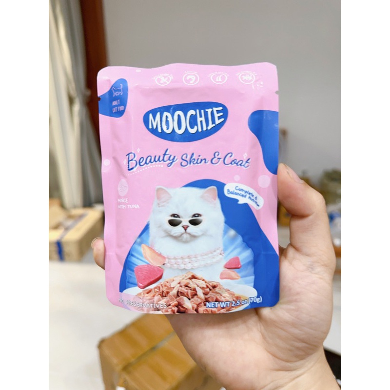 Pate MOOCHIE Thái Lan Cho Mèo, Gói 70gr, Thức Ăn Ướt Tươi Ngon, Đủ Dưỡng Chất Mèo Con Và Mèo Lớn