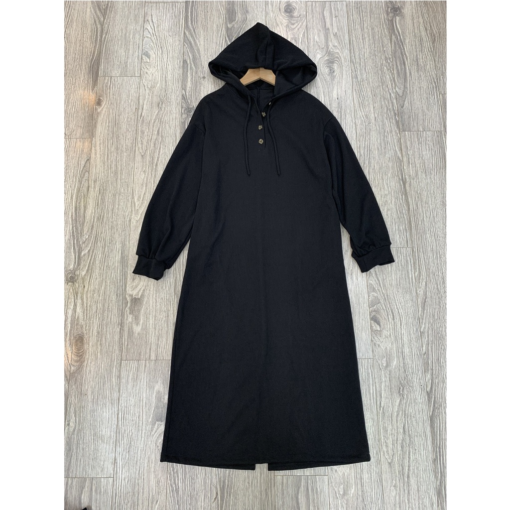 Váy Suông Nỉ Tăm Có Mũ Cúc Cổ Dáng Dài V817 SUSSTORE