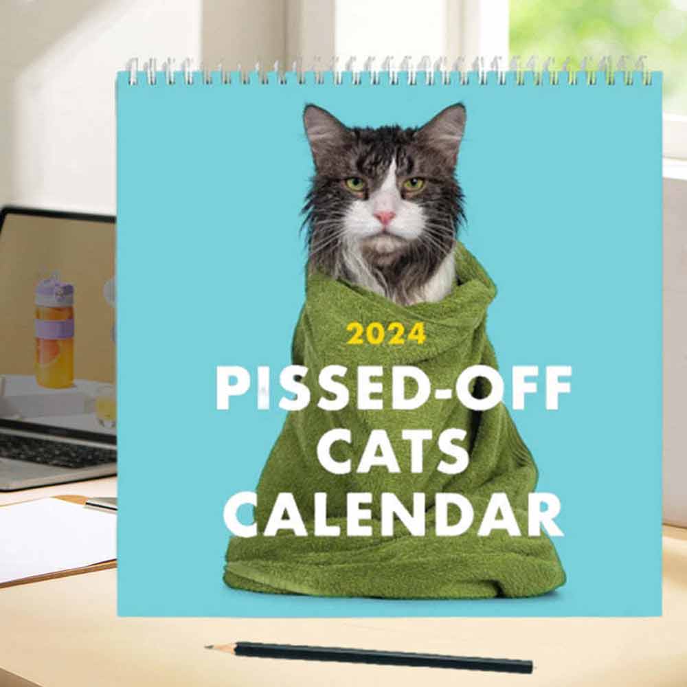2024 Pissed- Cats Calendar, Wall Decor Time Planning Wall Calendar, Christmas Present Year's Gifts Paper Hanging Calendar Desk