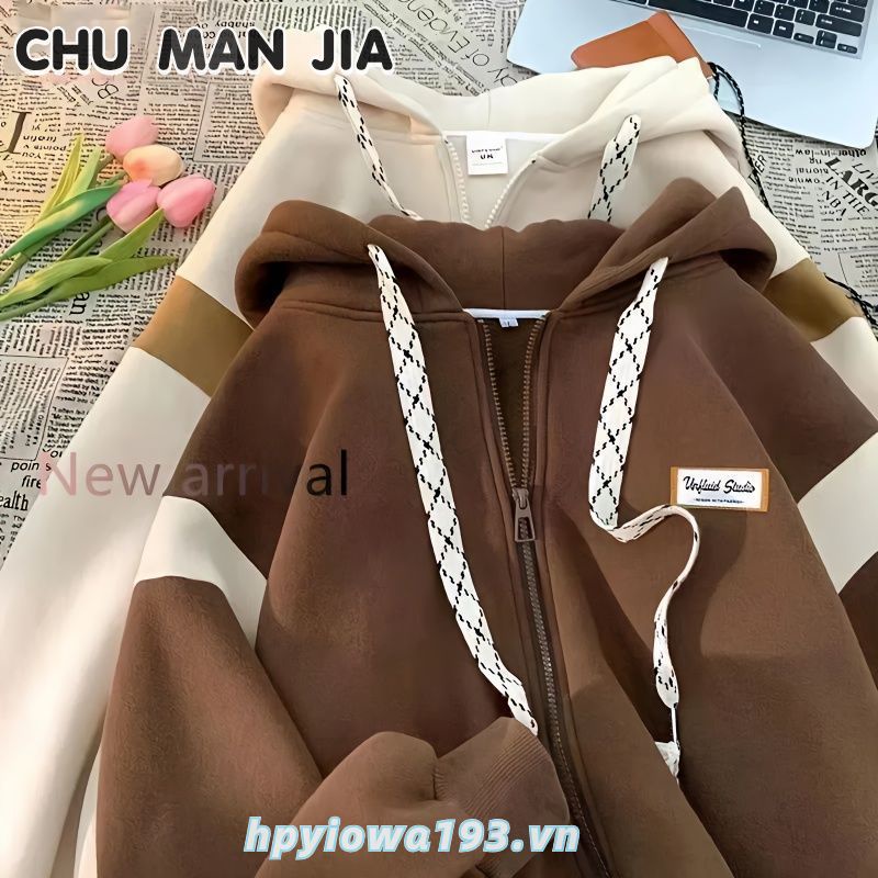 Áo khoác bóng chày CHU MAN JIA dáng rộng phối khóa kéo phong cách Mỹ cổ điển thời trang thu đông dành cho nam và nữ