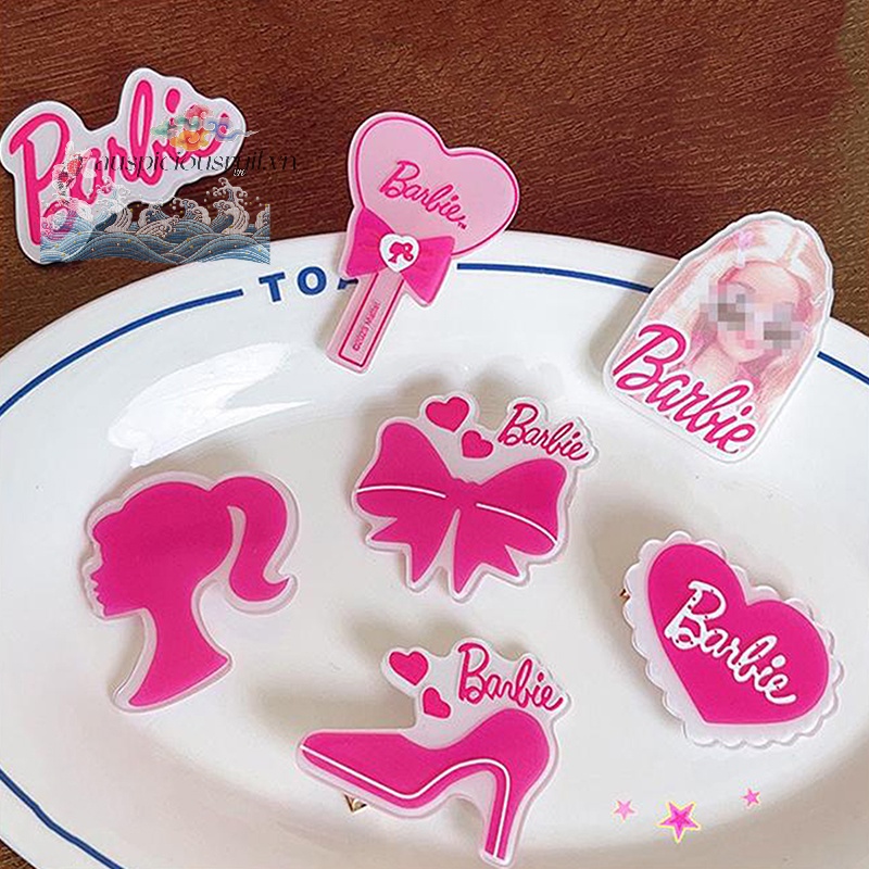 Auspiciousrui1 Kẹp Tóc Hình Búp Bê barbie Màu Đỏ Hồng Ngọt Ngào Cá Tính Cho Nữ