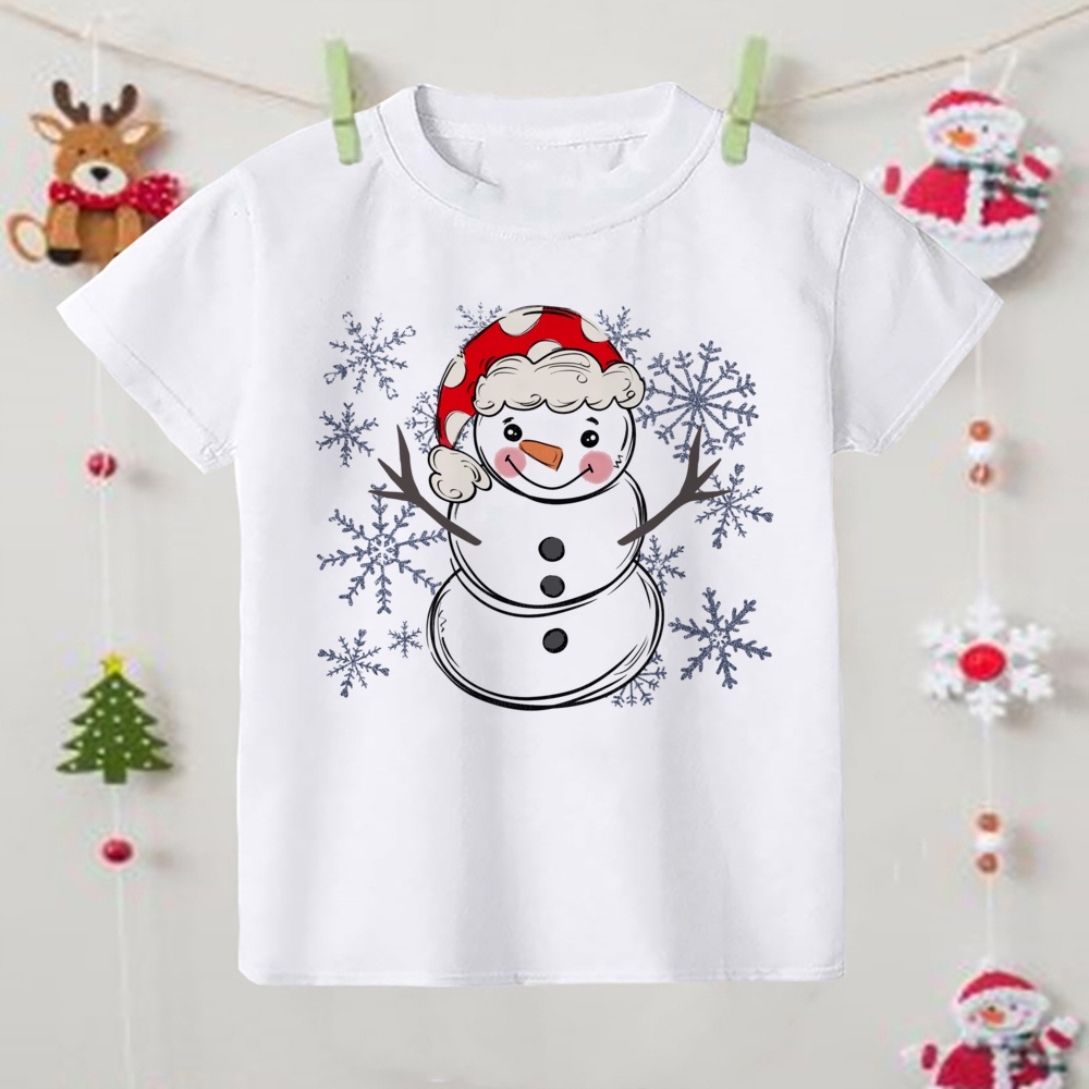 Áo Thun Tay Ngắn In Hình Ông Già Noel Dễ Thương Cho Bé Gái