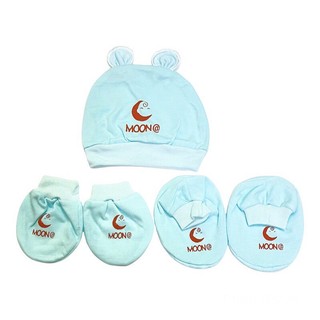Set bộ mũ\nón sơ sinh kèm bao tay chân cho bé sơ sinh Moon .