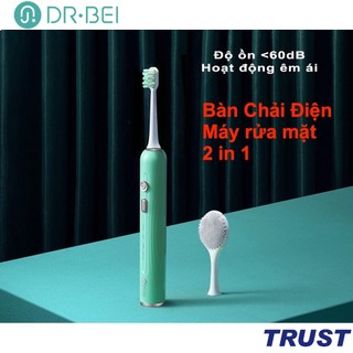 Bàn Chải Điện va Máy rửa mặt 2 in 1 Dr.Bei E5 Xanh kết hợp máy rửa mặt, tuổi thọ pin cao, công suất mạnh - Chính hãng