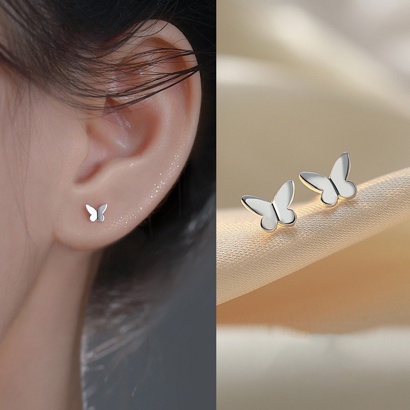 JOJO COCO Bông Tai Mạ Bạc Hình Hoa Bướm Đơn Giản Đính Đá zircon Cho Nữ