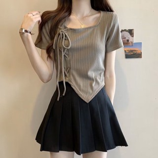 Áo Ngắn Tay Mềm Mại Phối Dây Rút Xinh Xắn Dành Cho Nữ