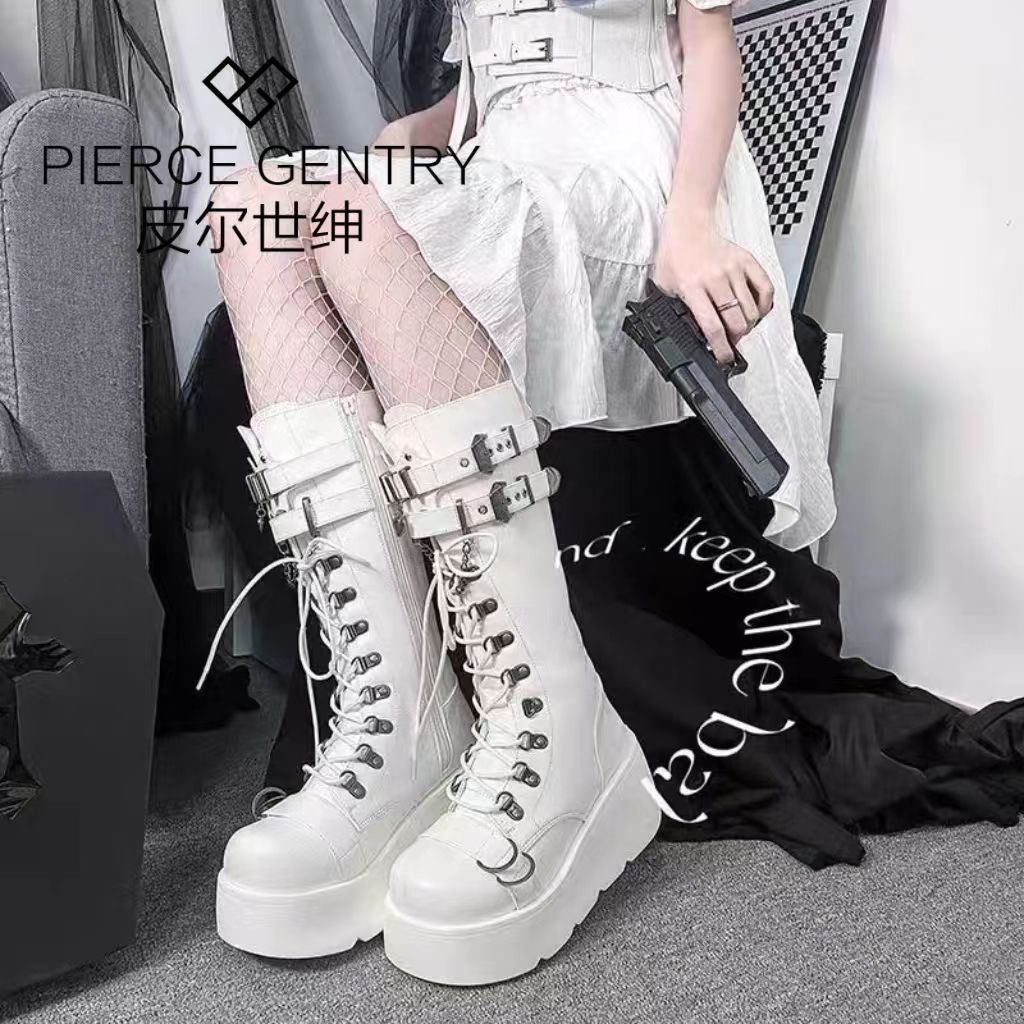 Xuyên Thấu Quý Ông slimmer Giày Bốt martin Đế Dày Cổ Cao Mũi Tròn Phong Cách punk Mùa Thu gothic Cho Nữ