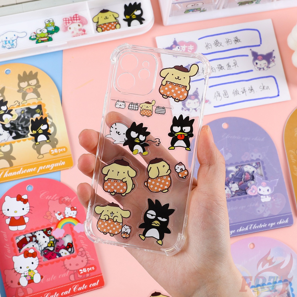 SANRIO ❣️Bộ 24 Miếng Dán Trong Suốt Hình hello kitty / my melody / kuromi / cinnamoroll❣️Tự Làm Nhật Ký Sổ Lưu Niệm Trang Trí Đề Can Dán
