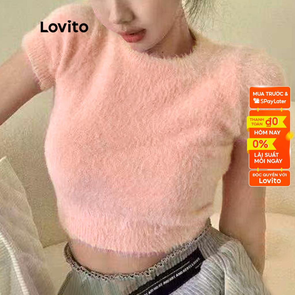 Áo LOVITO dệt kim tay ngắn màu trơn cơ bản đáng yêu dành cho nữ L45AD020 (trắng/ hồng/ tím/ đỏ/ đen)