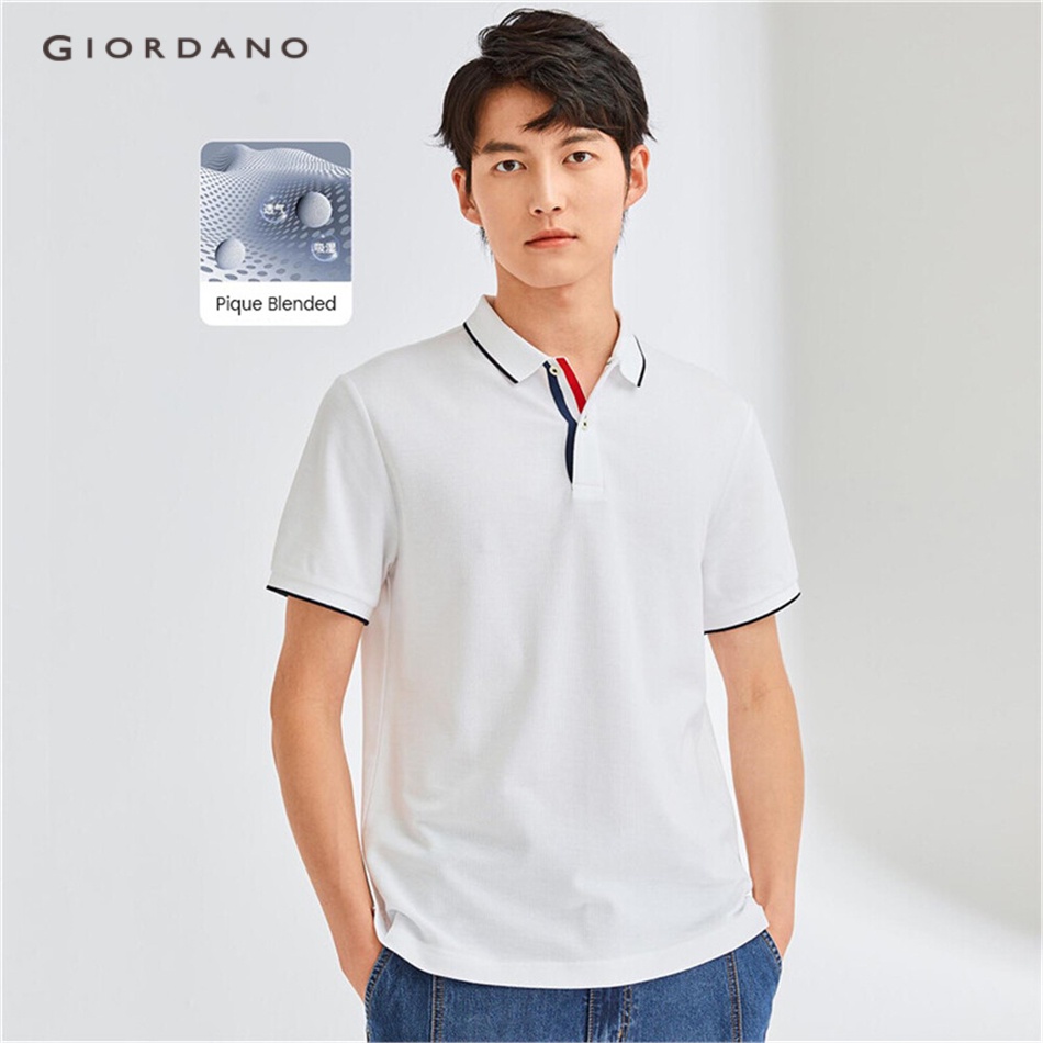 Áo polo nam GIORDANO 01012426 tay ngắn kẻ sọc màu tương phản cổ điển nhiều màu sắc