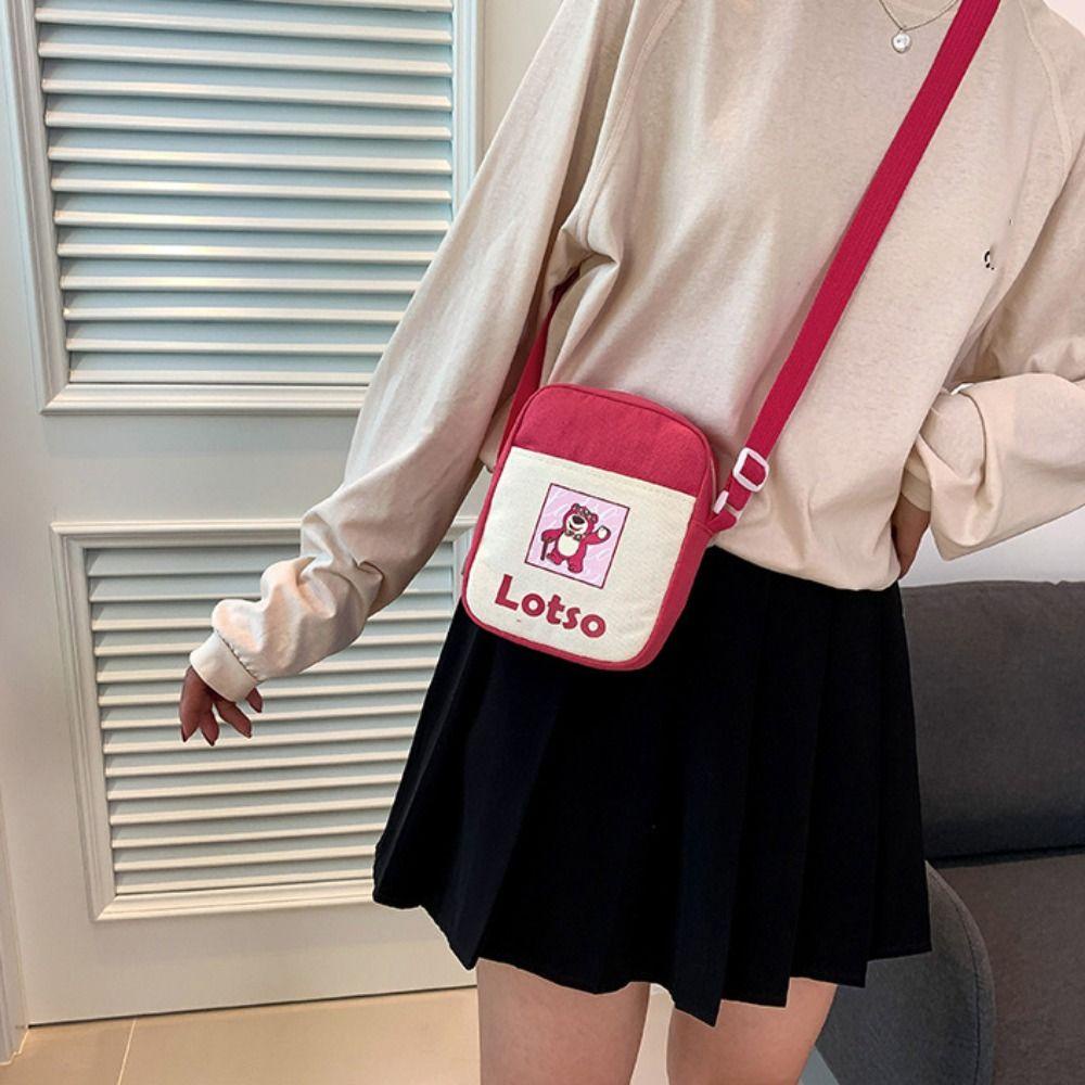 Dalton Túi canvas Đeo Chéo Đựng Đồ Trang Điểm Đa Năng Hình Gấu Dâu Tây Xinh Xắn