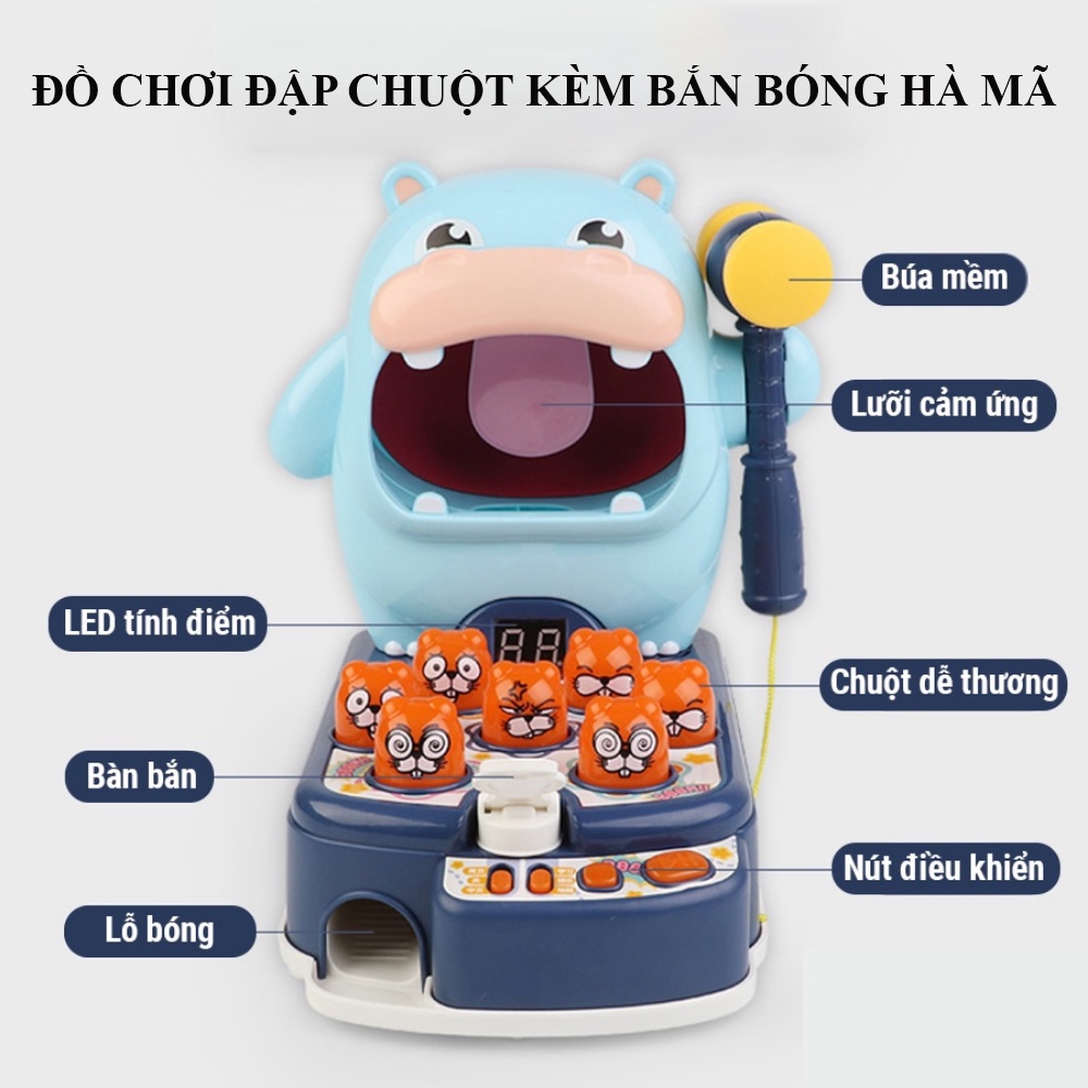 Đồ chơi trẻ em đồ chơi đập chuột kèm bắn bóng hà mã 3 trong 1 cao cấp phát triển tư ngày.