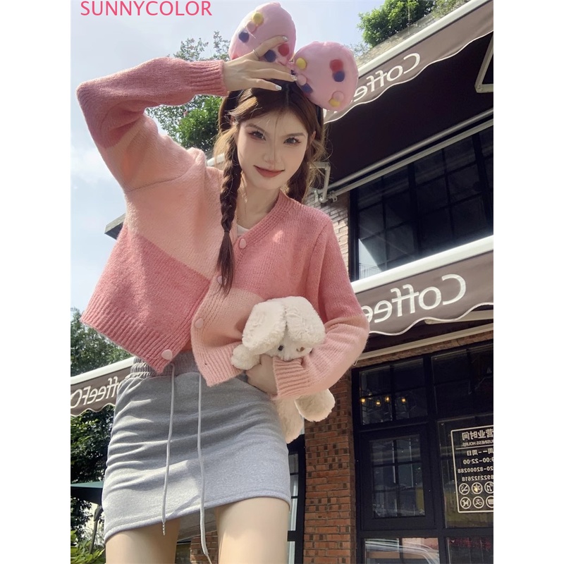 SUNNYCOLOR Áo Len áo khoác cardigan Korean Cổ điển Fashion Dễ thương WMY23A10QZ 44Z231030