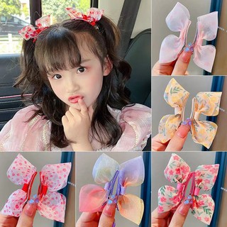 Set 2 kẹp tóc nơ phối lưới chấm bi xinh xắn cho bé gái