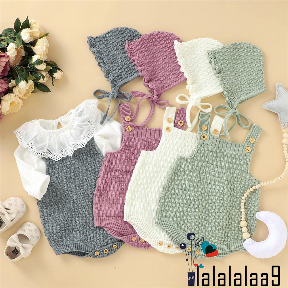 Set 2 Món Áo Liền Quần Không Tay Cài Nút Co Giãn Màu Trơn Cho Bé