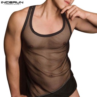 Áo ba lỗ INCERUN lưới trong suốt phong cách Hàn Quốc cho nam