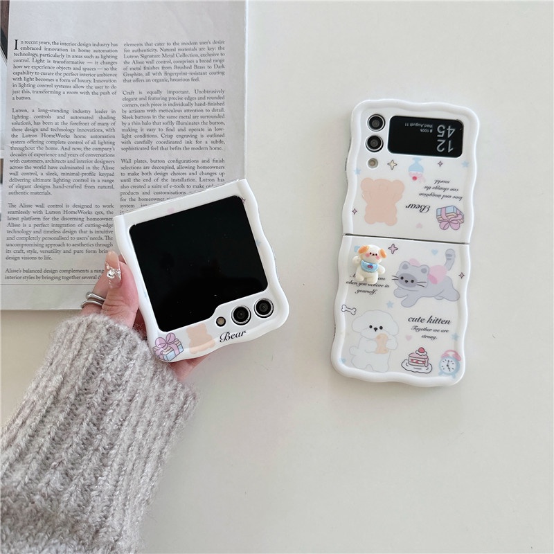 Ốp Điện Thoại imd Hình Mèo 3d Chống Sốc Gắn Dây Xích + Bóng Lông Cho samsung galaxy z flip 4 3 5 z flip5 zflip5
