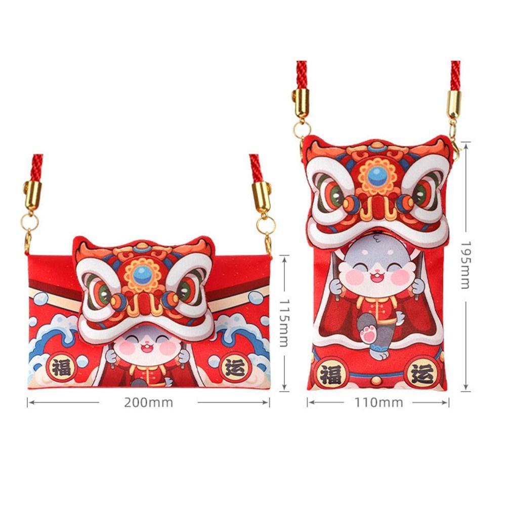 Btlimer Túi Đeo Chéo Vai Bằng Vải Đỏ Họa Tiết Hoạt Hình Phong Cách Trung Hoa Sáng Tạo Dễ Thương