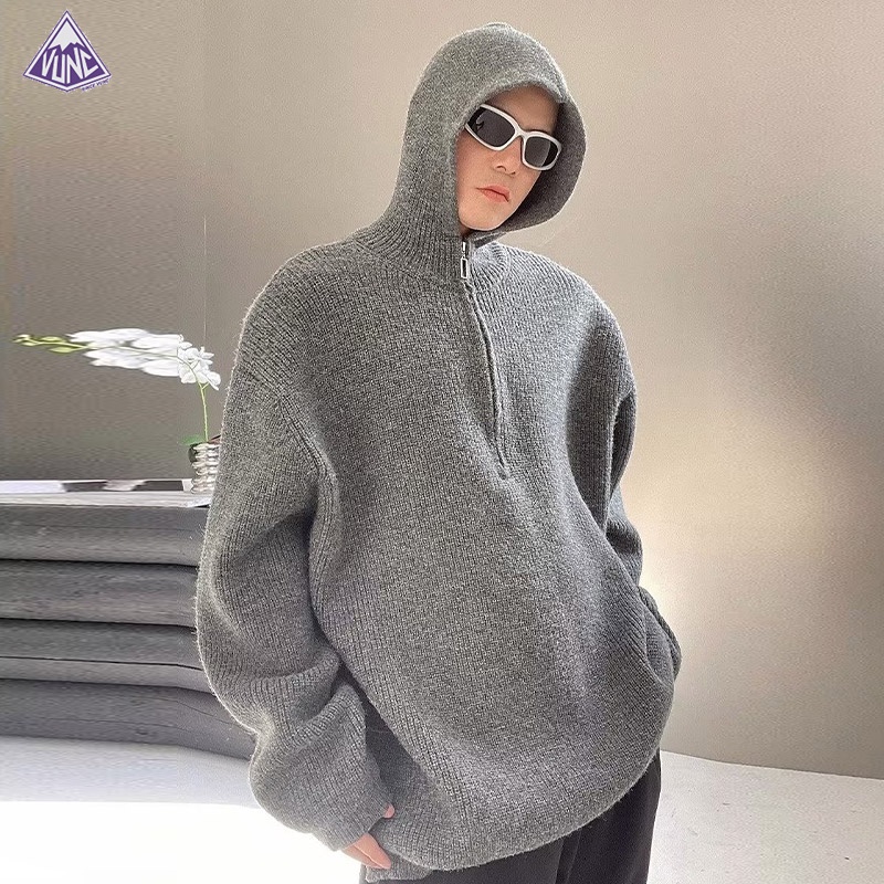 Vunc Áo Hoodie Dệt Kim Dáng Rộng Nửa Thân Thời Trang Đường Phố Mỹ Giản Dị Dễ Phối Đồ Dành Cho Bạn Nam