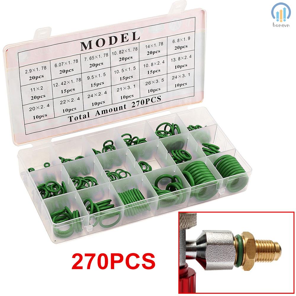 Convenient Rubber O-Ring Sealing Set for Car Airconditioning - 270Pcs Washer Seals with Plactics Box Kit