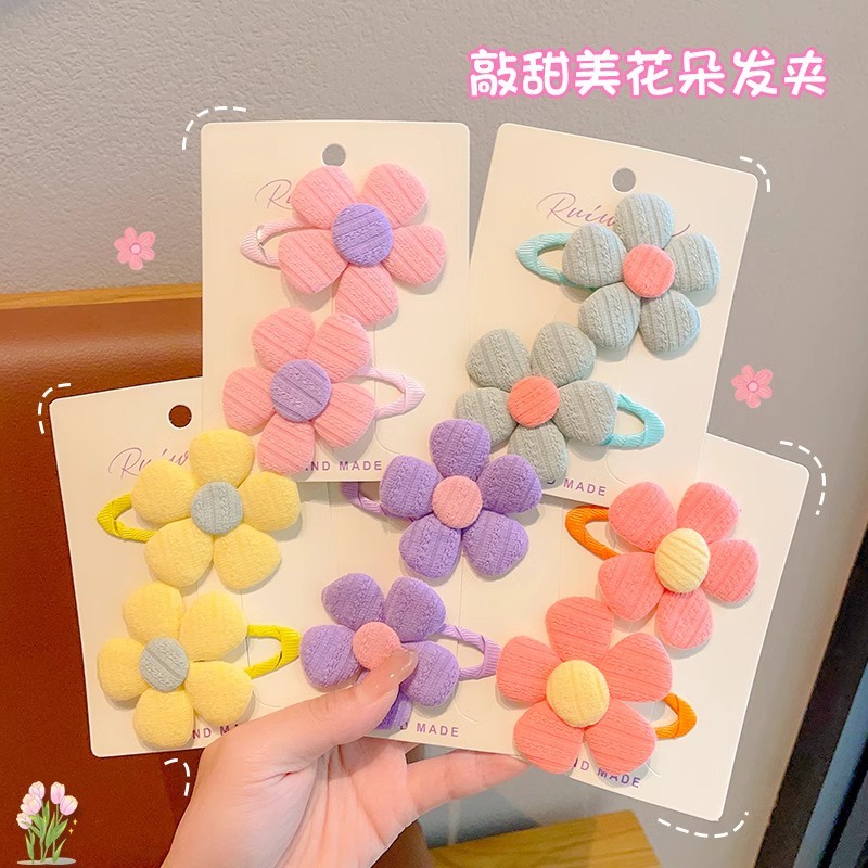Set 2 Kẹp Tóc Hình Bông Hoa Màu Sắc Ngọt Ngào Phong Cách Hàn Quốc Cho Bé Gái