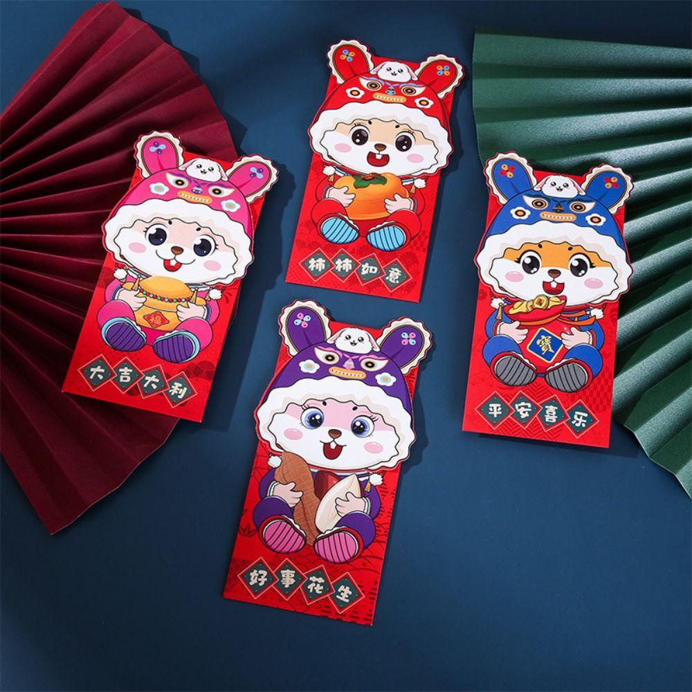 Mmluck Set 4 Bao Lì Xì Đỏ May Mắn Phong Cách Trung Hoa Họa Tiết Rồng Múa Phong Cách Hoạt Hình Trung Hoa