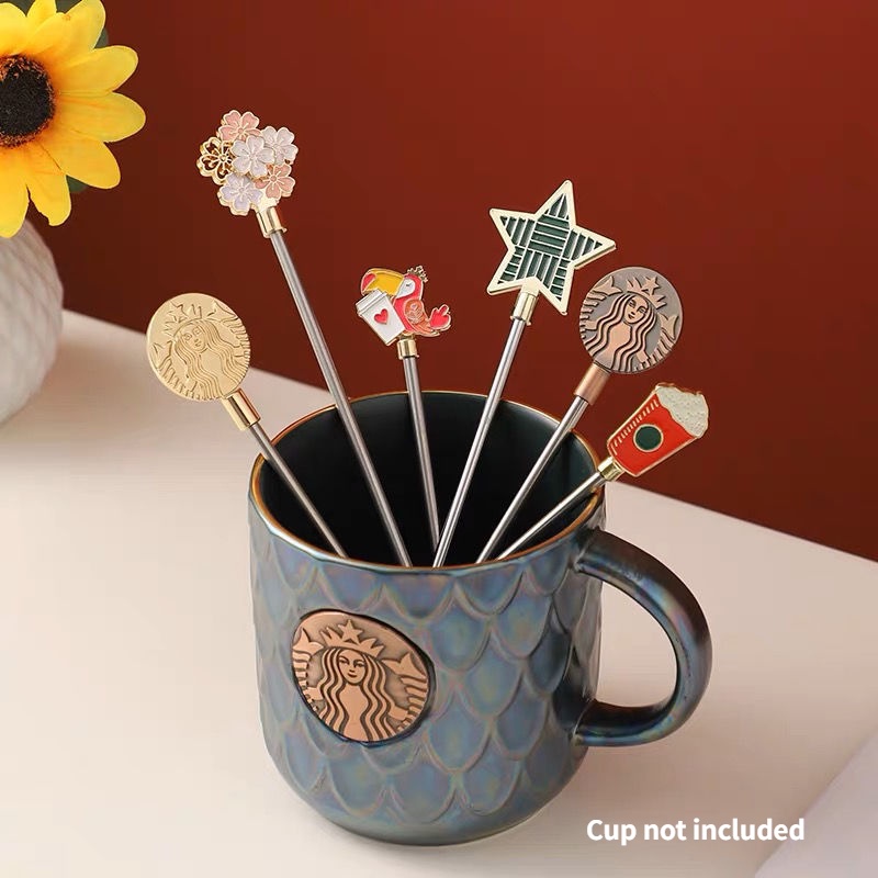 Bảng Phấn Mắt 13 Kiểu! 13 Phong Cách! Starbucks Muỗng Cà Phê Bằng Thép Không Gỉ Hình Sao Năm Cánh Ốp