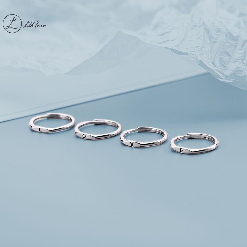 Nhẫn Hở Mạ Bạc Khắc 26 Chữ Cái Thời Trang Hàn Quốc