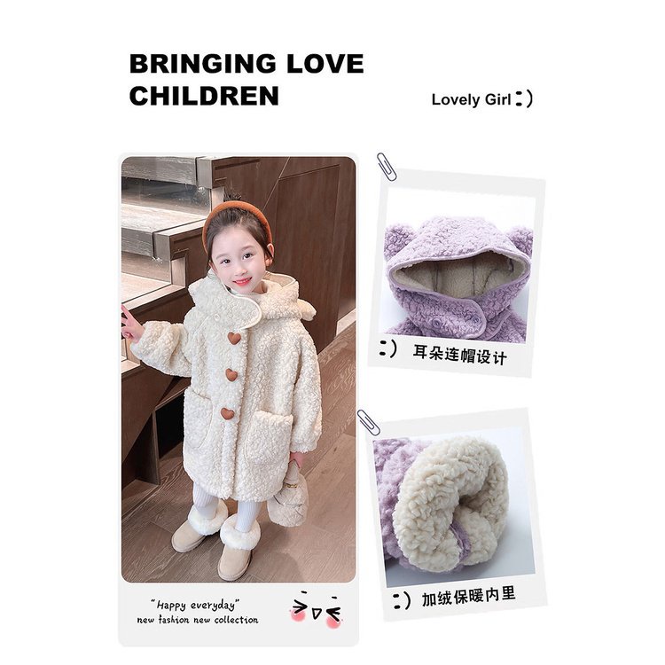 Áo Khoác Len Lông Cừu cotton Đệm cotton Phong Cách Thu Đông Mới 2023 Cho Bé Gái