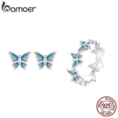 Bamoer Bông Tai Bạc sterling 925 Hình Bướm Xanh Cho Nữ